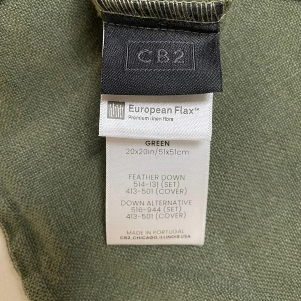 CB2‎ Pillow Sham European Flax Tuck Linen Green Single No Insert Zip Closure